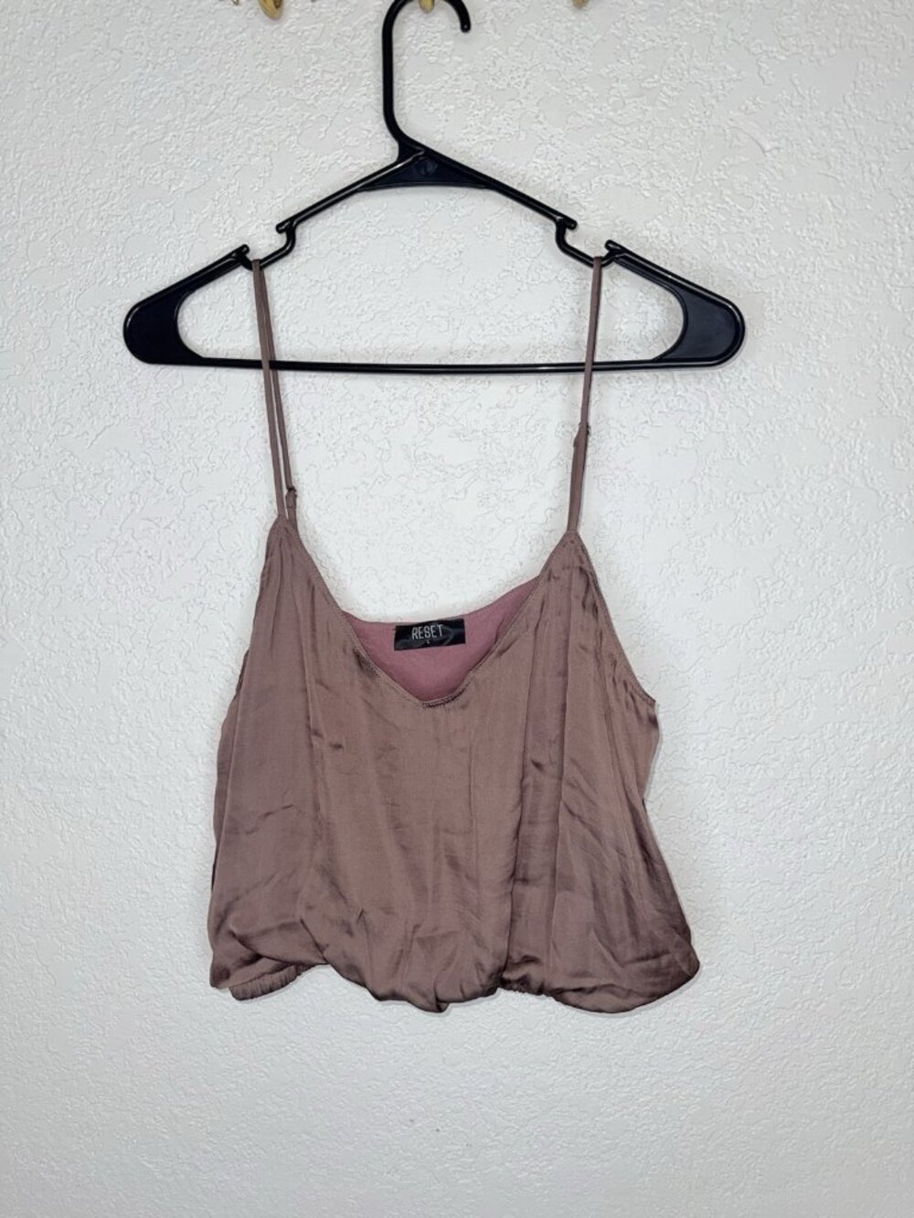 Reset Blouse Cropped Mauve Color Adjustable Straps Sateen Size Large C1